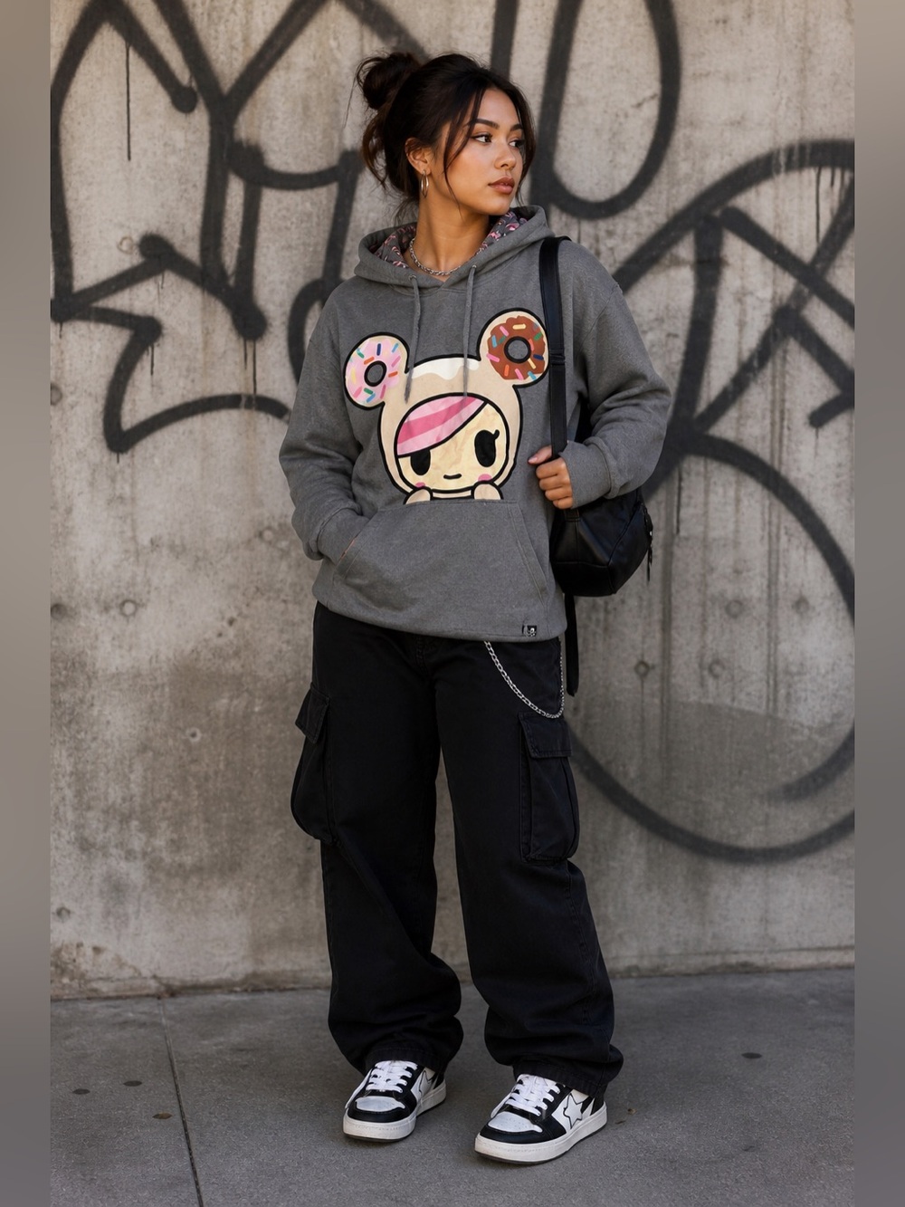 Tokidoki Donutella Hoodie Rare Kawaii Anime Streetwear Gray Graphic Pullover M